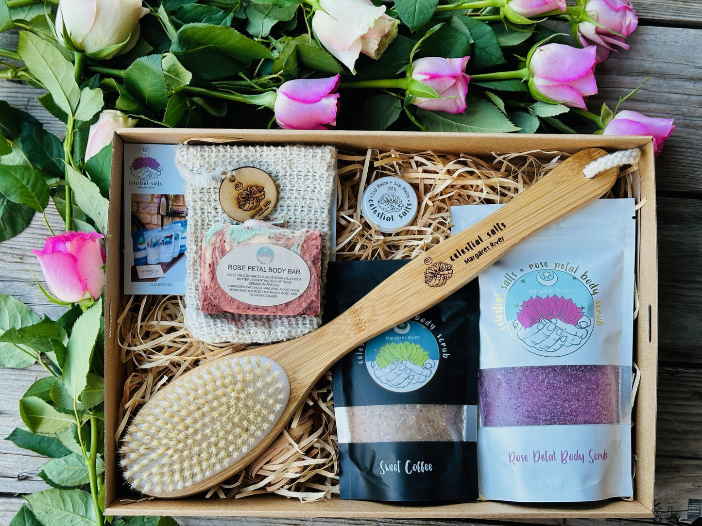 NURTURE WITH NATURE MOTHERS DAY SHOWER HAMPER - 100% ALL NATURAL BODY SCRUBS, SOAP AND LIP BALM