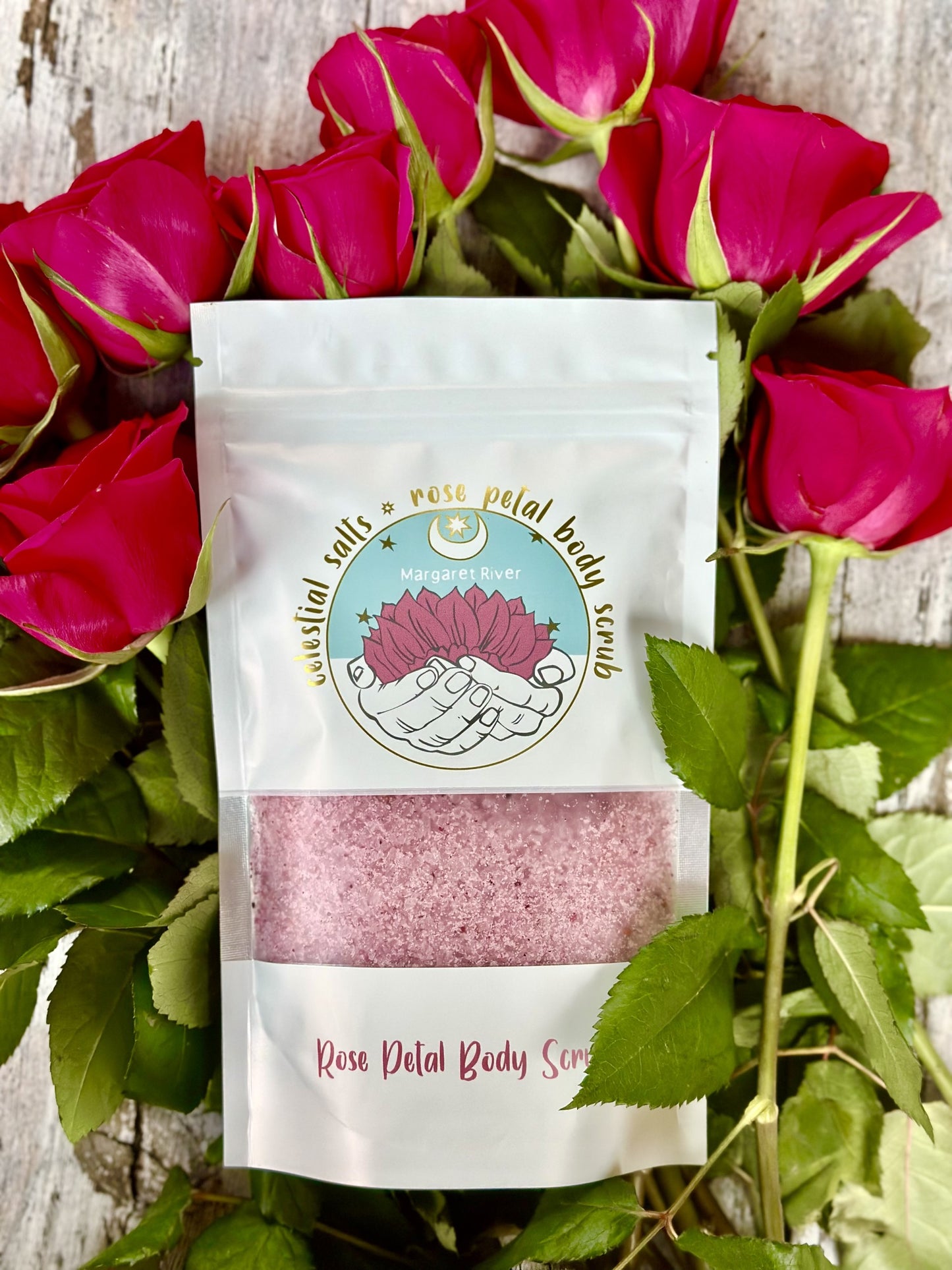 ROSE PETAL SHOWER PAMPER HAMPER- 100% ALL NATURAL BODY SCRUB, HAND MADE SOAP AND LIP BALM